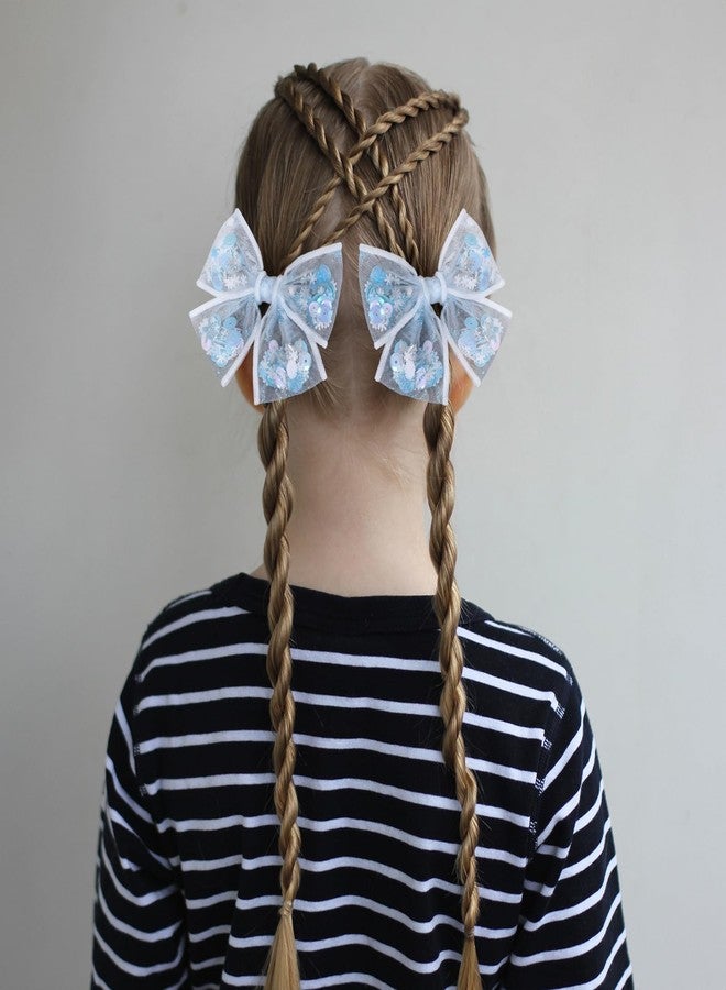 ميروكش مشابك شعر زرقاء على شكل فيونكة ندفة ثلجية للبنات والسيدات، قطعتان، 4 بوصات، شبك لامع، مشابك شعر على شكل فيونكة من التول، إكسسوارات شعر للأطفال والمراهقين، مناسبة لأعياد الميلاد وحفلات الزفاف، هدية مثالية لعيد الميلاد - Image 4